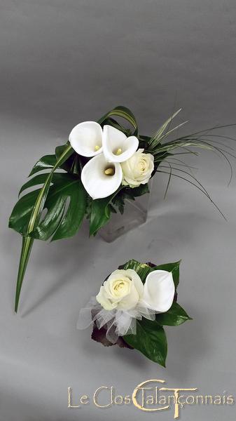 bouquet-mariée-et-demoiselle-d-honneur-roses-callas-blanc