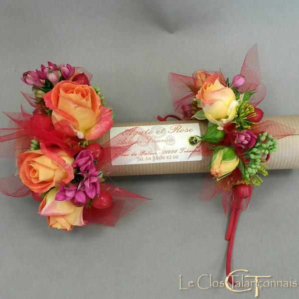 bracelets-de-mariage-en-roses-orange-et-bouvardia