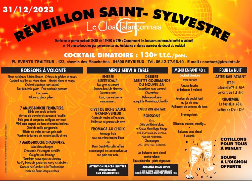 programme réveillon saint sylvestre Reyrieux Trevoux le clos talanconnais